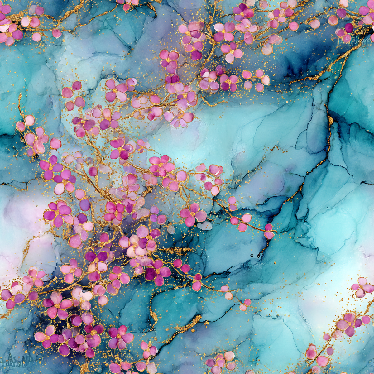 Bio Kirschblüten auf blauem Marmorhintergrund